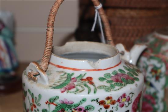 Three Cantonese teapots and a lidded pot